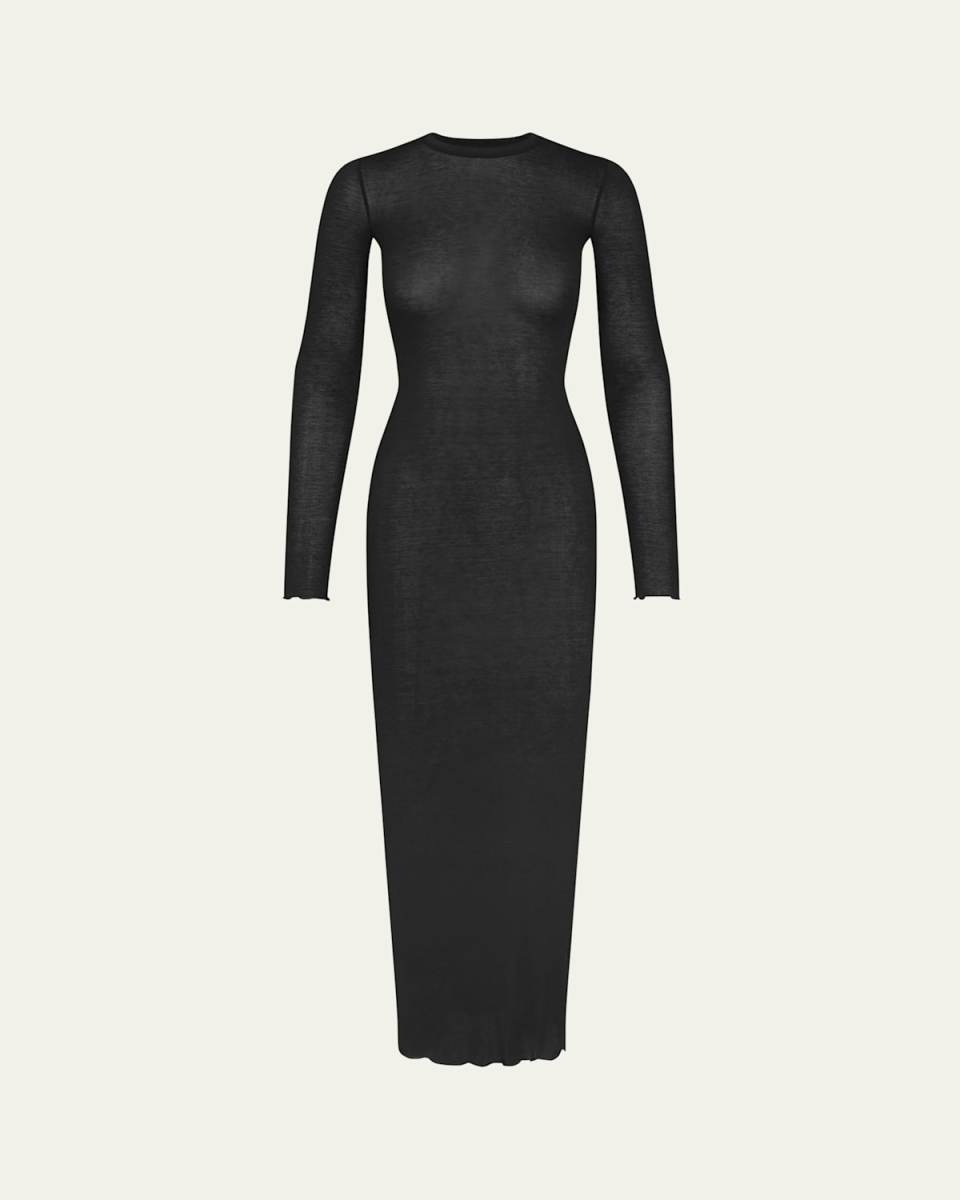 Sheer Modal Long-Sleeve Bodycon Maxi Dress